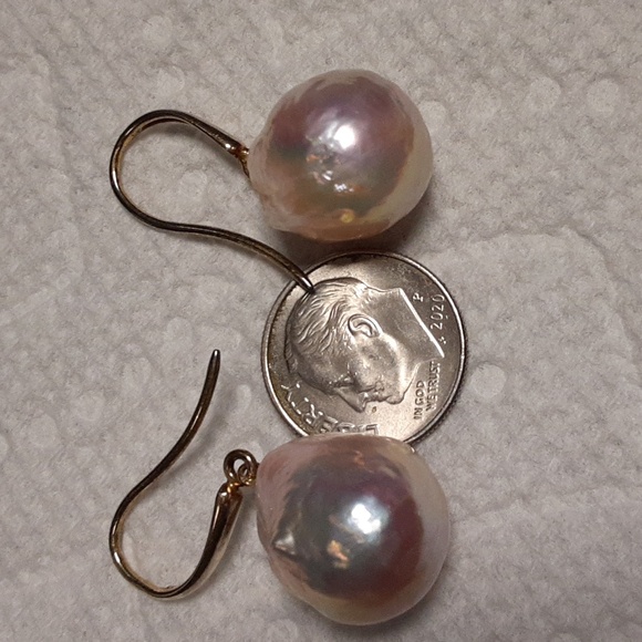 925 Gold Over Sterling Genuine Pearl Drop Earrings. - Picture 8 of 10